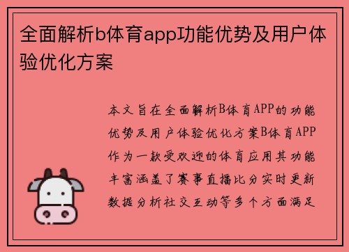 全面解析b体育app功能优势及用户体验优化方案