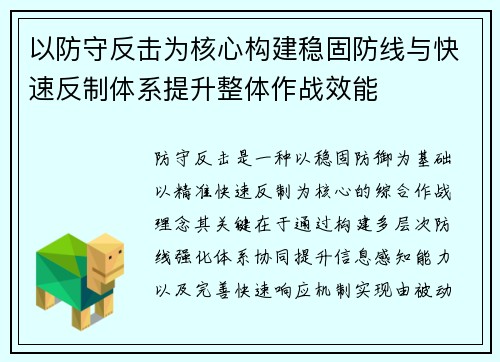 以防守反击为核心构建稳固防线与快速反制体系提升整体作战效能 以防守反击为核心构建稳固防线与快速反制体系提升整体作战效能